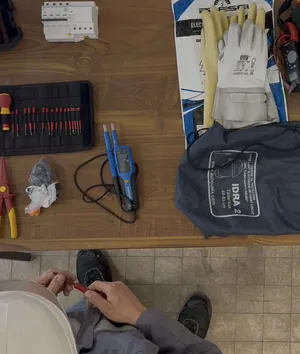 L'équipement de Michel, électricien : gants isolants, casque anti-arc, VAT et tournevis isolés